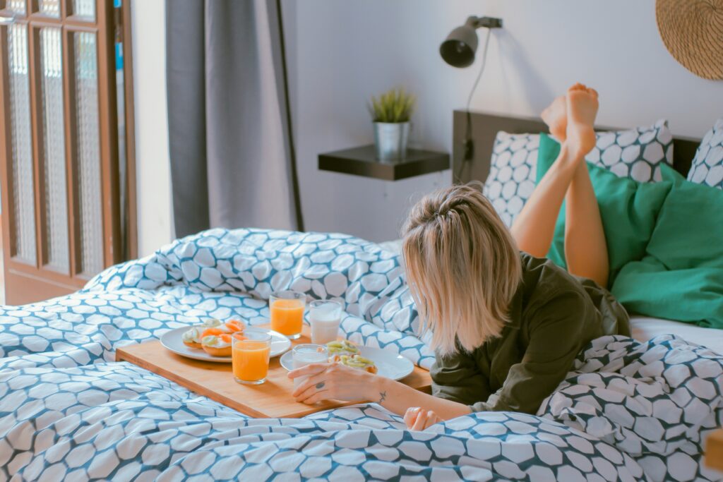 Take a nap, lie down with your eyes closed, or simply sit in silence without feeling the need to be productive.