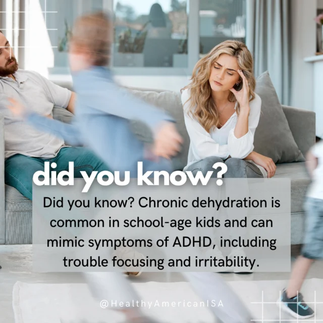 Did you know? Chronic dehydration in kids can mimic ADHD symptoms like poor focus, irritability, and restlessness.⁠
⁠
We often think it's just the start-of-year stress, but for many school-age kids, it’s as simple (and serious) as not drinking enough water during the day. With busy mornings, forgotten water bottles, and packed class schedules, it’s easy for hydration to fall through the cracks.⁠
⁠
Try this: send a full bottle in the morning and one for after school. You might be surprised how much better your child (and you!) feel by dinner time.⁠
⁠
👇 Do you have a hydration trick that works for your family?⁠
Drop it in the comments. We’re all learning from each other.⁠
⁠
#HealthyAmericanUSA #BackToSchoolHealth #HydrationTips #WellnessForFamilies