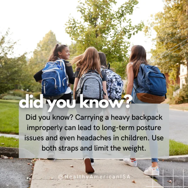 Did you know? Carrying a heavy backpack improperly can cause posture problems, tension headaches, and even long-term shoulder or neck strain. Especially in kids and teens.⁠
⁠
Most pediatricians recommend keeping the backpack weight to 10–15% of your child’s body weight, and always using both straps. But in the back-to-school rush, this gets missed a lot.⁠
⁠
Try doing a quick “backpack check” once a week. Remove extras, adjust the straps, and make sure the weight sits high on the back instead of pulling down.⁠
⁠
👇 How do you keep backpacks manageable in your household? Share your tips in the comments. We’re in this together.⁠
⁠
#HealthyAmericanUSA #BackToSchoolHealth #PostureMatters #SmartBackpacks