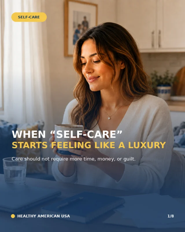 Self-care can start feeling like another expensive, time-consuming task you’re somehow failing to complete.⁠
⁠
We’re often shown self-care as spa days, expensive products, and perfectly planned routines. But real care can look much simpler.⁠
⁠
It can be eating something nourishing, drinking a glass of water, taking five slow breaths, stepping outside, postponing a nonurgent task, or asking someone for help.⁠
⁠
Some days, you may have time for a complete wellness routine. Other days, the five-minute or minimum version is all you can manage. That still counts.⁠
⁠
Swipe through for realistic ways to care for yourself when time, money, energy, or caregiving responsibilities make traditional self-care feel out of reach.⁠
⁠
What is one small way you can care for yourself today?⁠
⁠
Read the full article through the link in our bio. Save this carousel for a day when you need the reminder that self-care is maintenance, not a reward.⁠
⁠
#HealthyAmerican #SelfCare #RealisticSelfCare #MentalWellness #HealthyHabits #WellnessSupport⁠